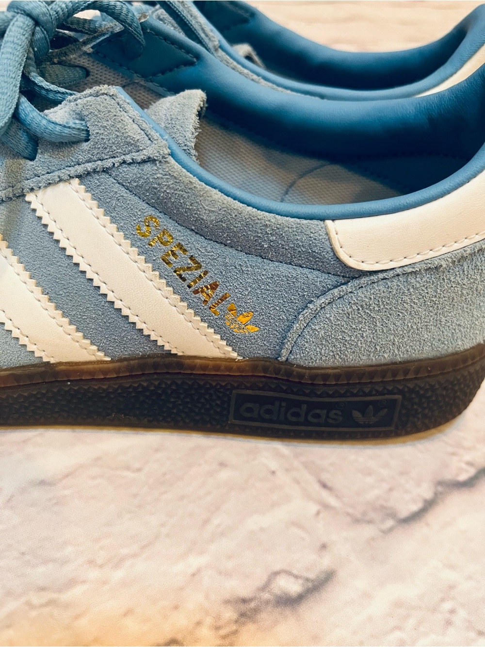 adidas spezials Blue Suede shoes Sneakers with White Stripes dark gum soles 7/9 - Picture 3 of 9